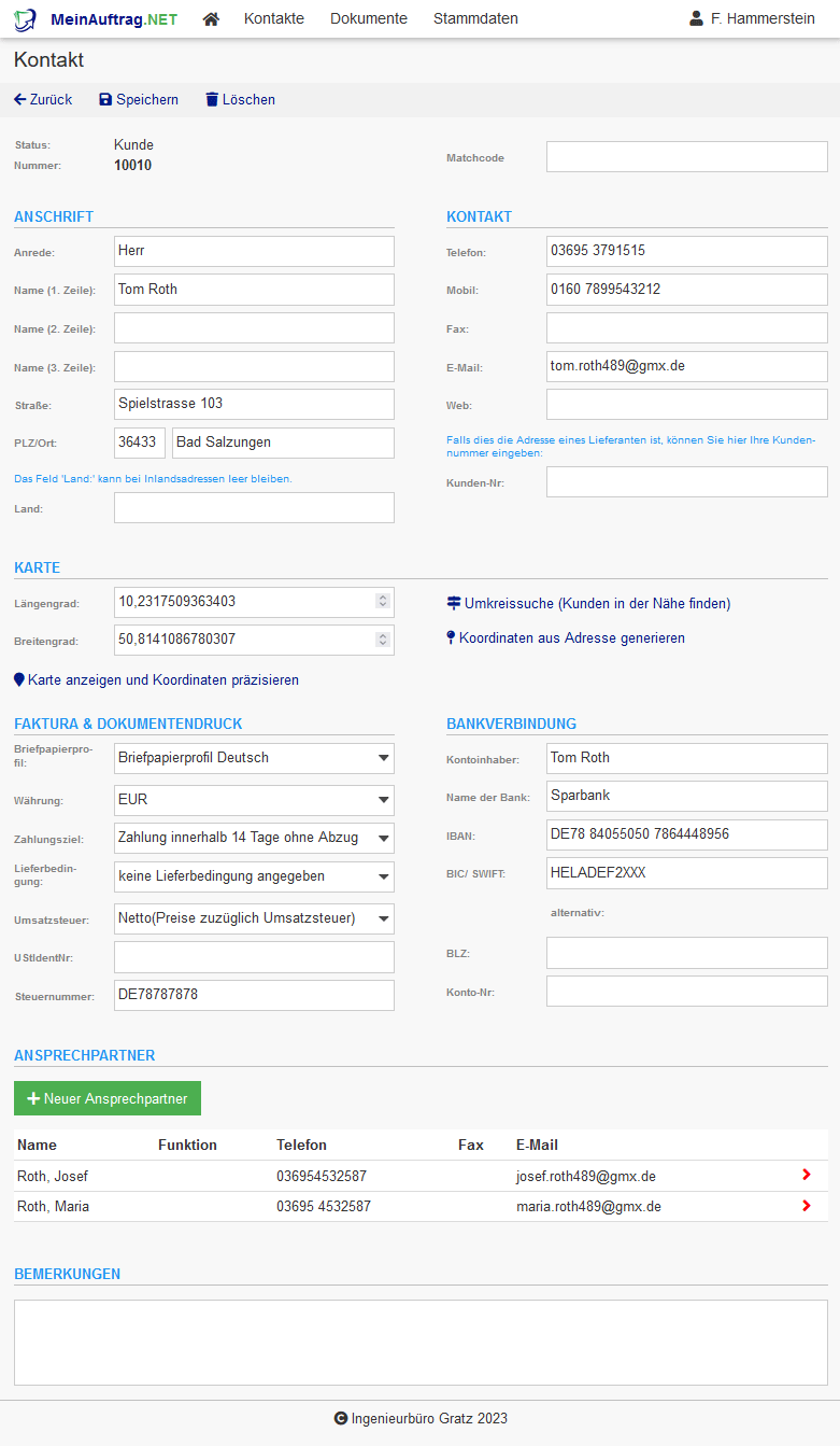 Kunden-Kontaktdaten editieren